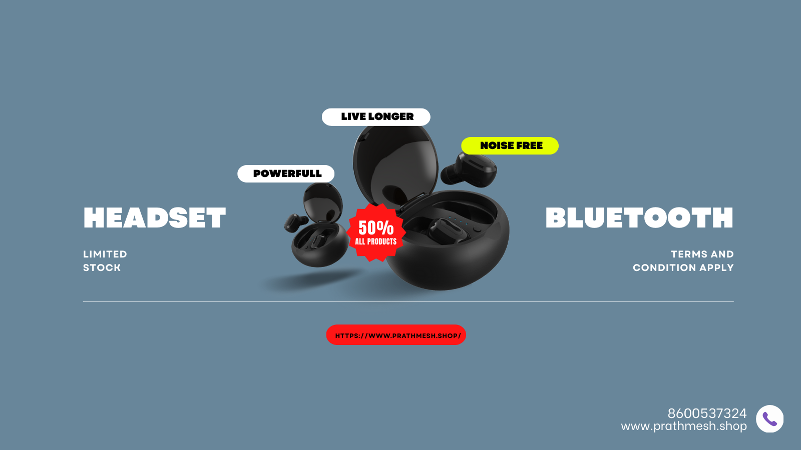 Wireless Bluetooth headphones with deep bass and long battery life